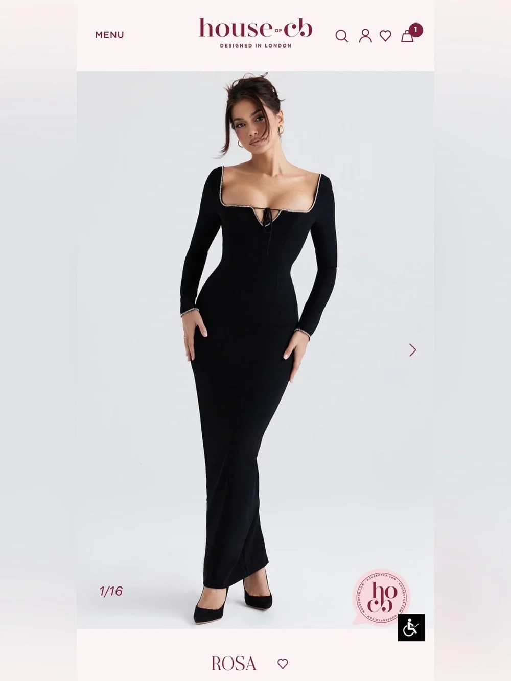 House of CB “Rosa” Dress  Black Crystal Embellished Maxi